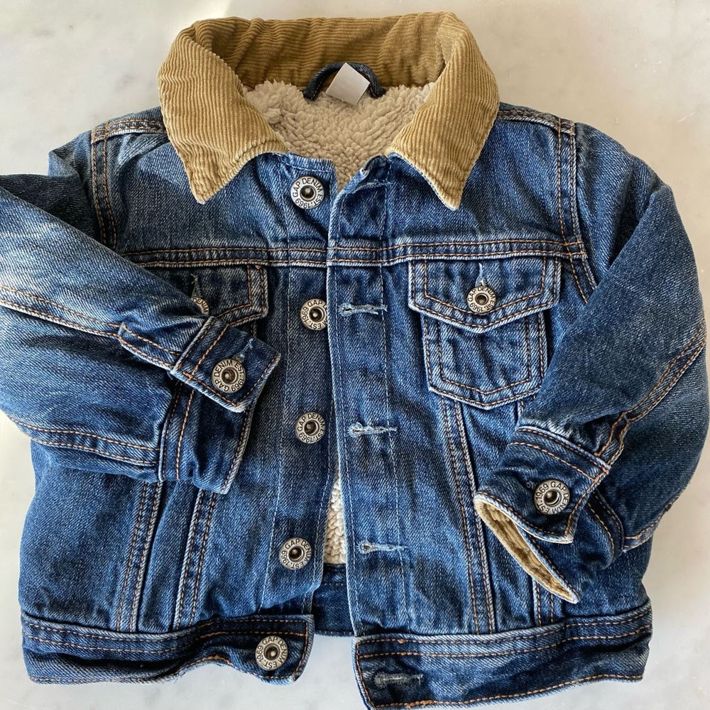 GAP Kids Blue Jean Jacket with Tan Collar